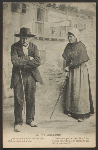 Folklore (scènes de) : "8. En Corrèze - Qu'est-ce que je vais dire à ma femme pour qu'elle ne croit pas que j'ai mon plumet ?". texte en limousin.
