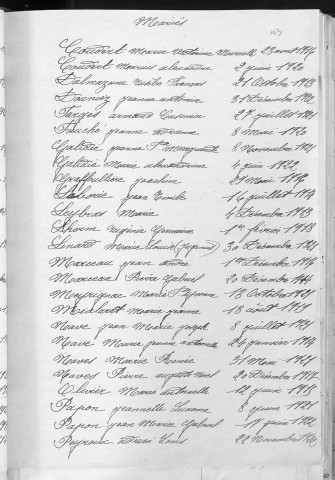 Tables décennales des naissances (1903-1912)