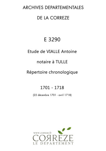 Répertoire chronologique : 1701-1718