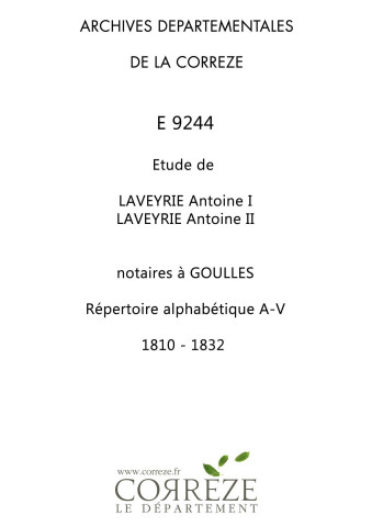 Répertoire chronologique et alphabétique : 1810-1832