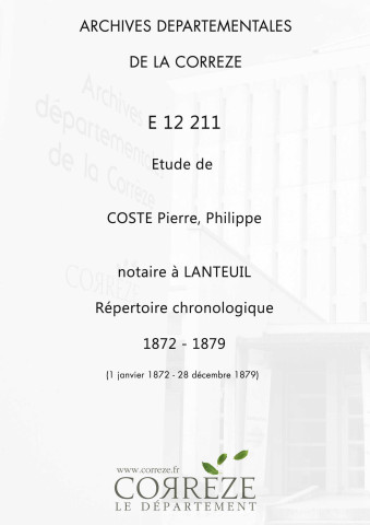 Répertoire chronologique : 1 janvier 1872-28 décembre 1879
