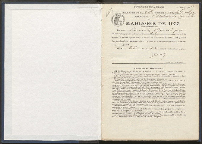Mariages (1922-1932).