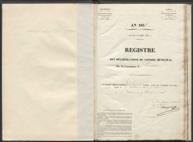 Délibérations du conseil municipal. 13 mai 1838-12 mai 1844