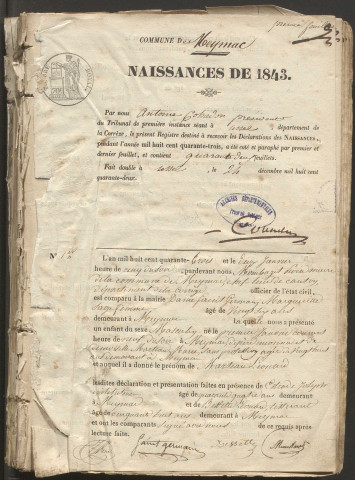 Naissances, mariages, décès (1843-1847)