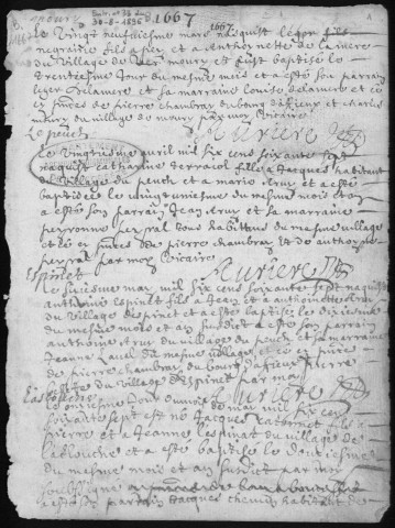Baptêmes, mariages, sépultures (1667-1712)