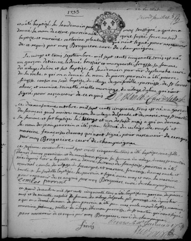 Baptêmes, mariages, sépultures (1753-1792)