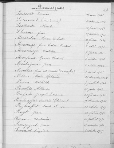 Tables décennales des décès (1943-1952)