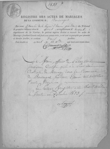 Mariages (1833-1843)