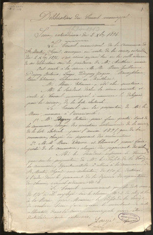 Délibérations du conseil municipal. 02 décembre 1894-27 février 1910