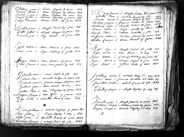 Tables décennales des mariages (1813-1822)