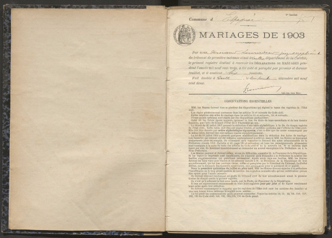 Mariages (1903-1921).
