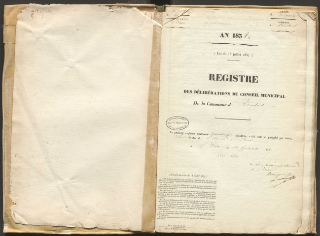 Délibérations du conseil municipal. 4 novembre 1838-19 mars 1856