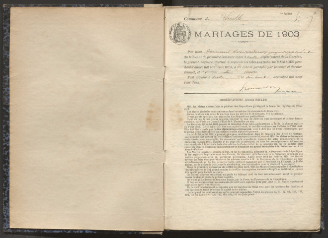 Mariages (1903-1921).