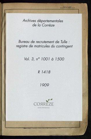 Classe 1909 : matricules 1001 à 1500.