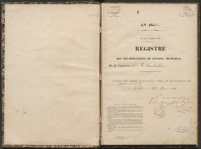 Délibérations du conseil municipal. 02 avril 1854-16 mai 1858