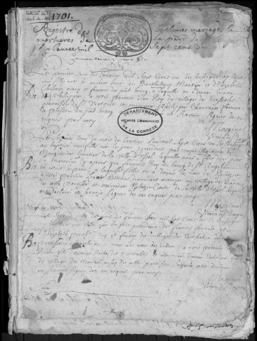 Baptêmes, mariages, sépultures (1701-1727)
