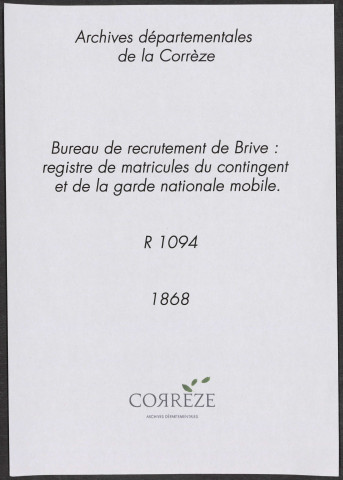 Classe 1868 : registre matricule du contingent et de la garde nationale mobile.