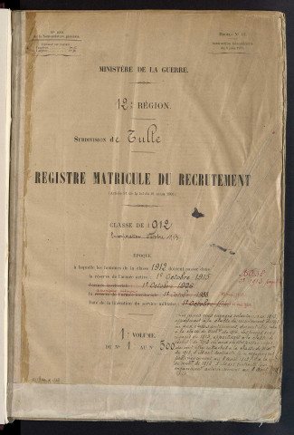 Classe 1912 : matricules 1 à 500.