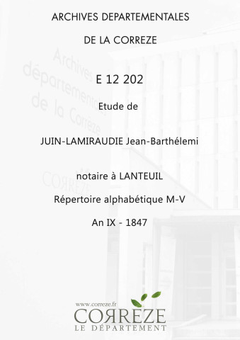 Répertoire alphabétique : M-V