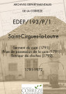 Serment du curé (1791). Prise de possession de la cure (1791). Sonneur de cloches (1792).