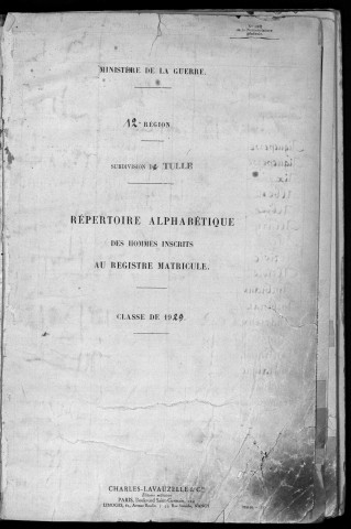 Classe 1929 : table alphabétique.