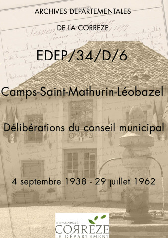 Délibérations du conseil municipal. 04 septembre 1938-29 juillet 1962