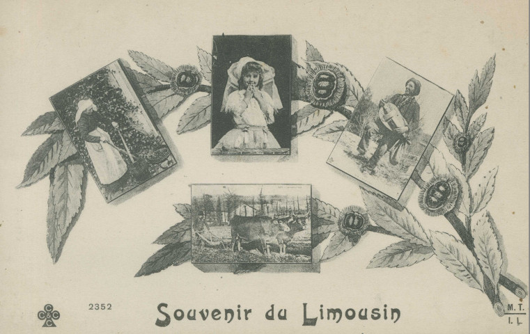 Folklore : "2352 Souvenir du Limousin". Carte multi-vues