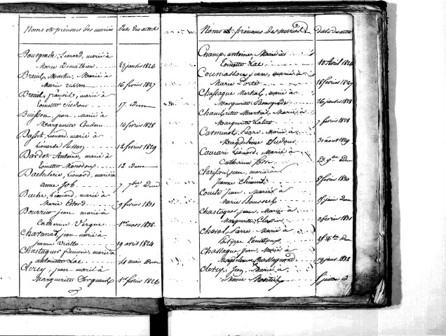 Tables décennales des mariages (1823-1832)