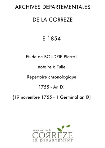 Répertoire chronologique : 19 novembre 1755-1 germinal an IX