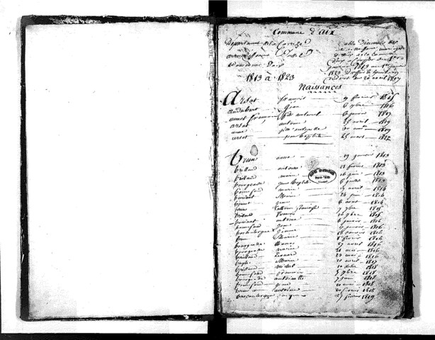 Tables décennales des naissances (1813-1822)