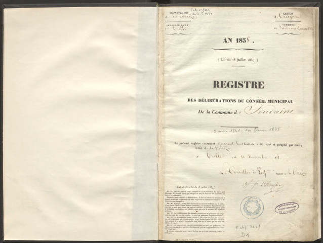Délibérations du conseil municipal. 9 mai 1841-1er février 1875