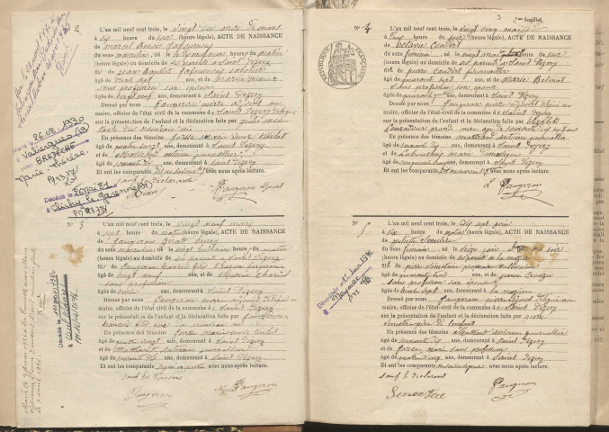 Naissances, mariages, décès (1903-1912).