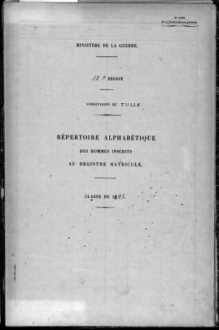 Classe 1897 : table alphabétique.