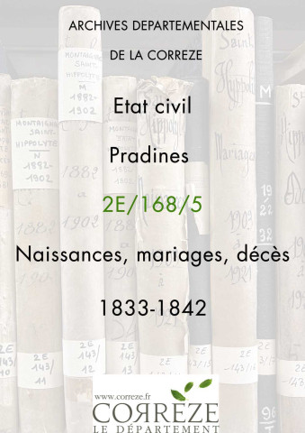 Naissances, mariages, décès (1833-1842)