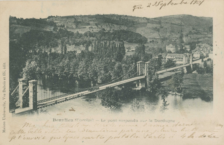 Beaulieu-sur-Dordogne : "Beaulieu (Corrèze) - Le pont suspendu sur la Dordogne".
