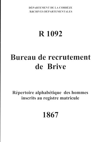 Classe 1867 : table alphabétique du contingent de la garde nationale mobile.