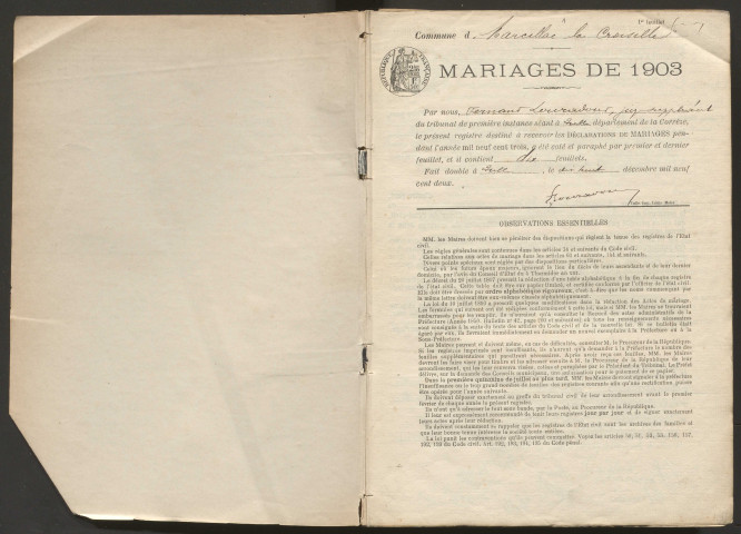Mariages (1903-1921).