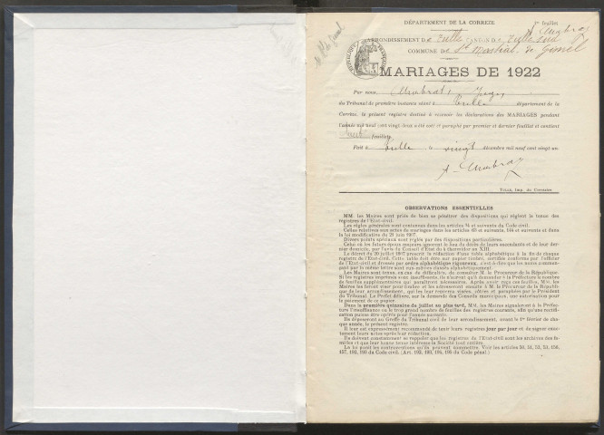 Mariages (1922-1932).