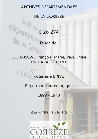 Répertoire chronologique : 3 janvier 1898-13 juillet 1940