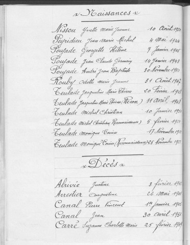Tables décennales des décès (1943-1952)