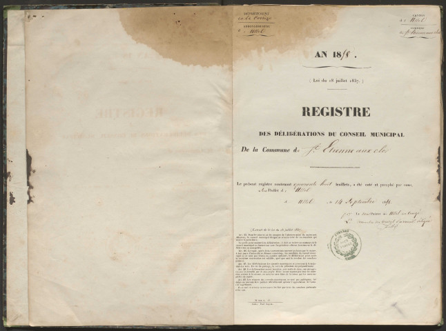 Délibérations du conseil municipal. 14 novembre 1858-22 mai 1864