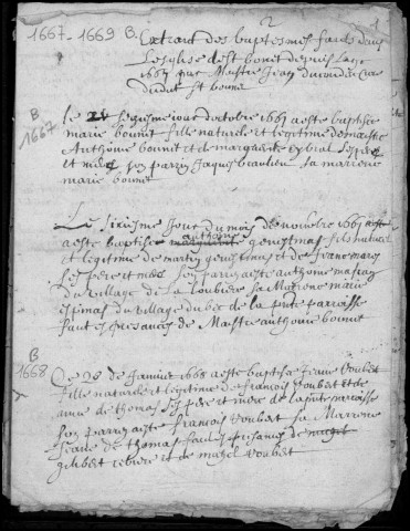 Baptêmes, mariages, sépultures (1667-1732)