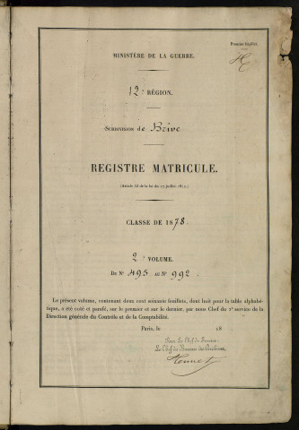 Classe 1878 : matricules 495 à 992.