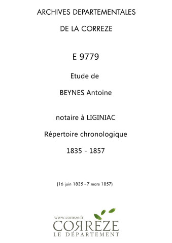 Répertoire chronologique : 16 juin 1835-7 mars 1857