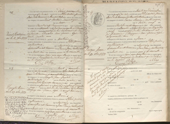 Naissances, mariages, décès (1873-1882)