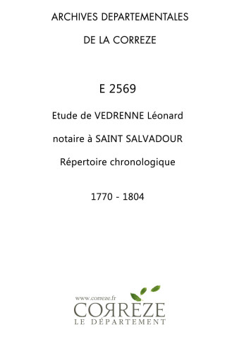 Répertoire chronologique : 17 mars 1770-30 germinal an XII
