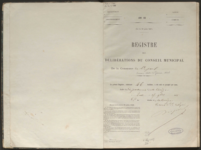Délibérations du conseil municipal. 7 mars 1869-21 janvier 1878