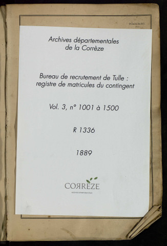 Classe 1889 : matricules 1001 à 1500.