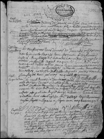Baptêmes, mariages, sépultures (1718-1742)