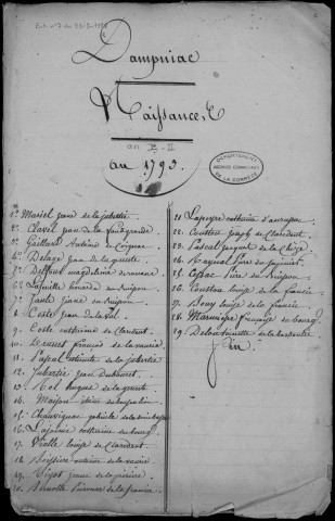 Naissances, mariages, décès (1793-1802)
